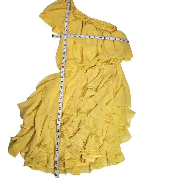 Jessica Simpson One Shoulder Cocktail Party Dress Size Small Yellow Ruffle - Picture 4 of 6